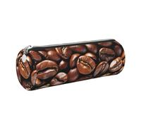 JKLQWC Funny Roasted Coffee Beans Printed Cylinder Pencil Case with Silver Zipper - Lightweight Leather Organizer for School, Office, Travel, Makeup