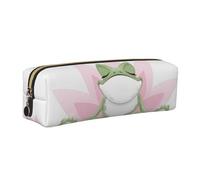 JKLQWC Funny Yoga Frog Printed Leather Pencil Case with Gold Zipper - Simple and Lightweight Organizer for School, Office, Travel, Makeup