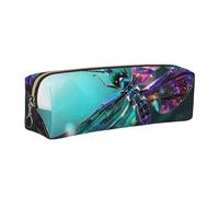 JKLQWC Galaxy Animal Dragonfly Printed Leather Pencil Case with Gold Zipper - Simple and Lightweight Organizer for School, Office, Travel, Makeup