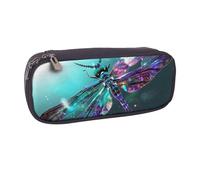 JKLQWC Galaxy Animal Dragonfly Printed PU Leather Pencil Case Cute Pen Pencil Box Bag Zipper Office School Pencil Pouch Organizer for Students Teen Girls Boys Adult