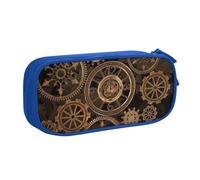 JKLQWC Gears Clock Bronze Century Printed Pencil Case Cute Pen Pencil Box Bag Zipper Storage Organizer Box Holder for Office School Teen Girl Boy Adult,Blue