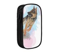 JKLQWC German Shepherd Dog Lovers Printed Pencil Case Cute Pen Pouch Large Pen Bag Portable Storage Organizer Box for Office School Teen Girl Boy Adult,Black