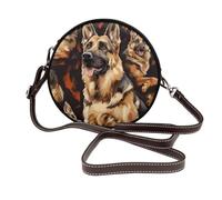 JKLQWC German shepherd Printed Crossbody Bag for Women Cute Round Leather Shoulder Bag with Adjustable Strap Messenger Bag