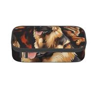 JKLQWC German Shepherd Printed Pencil Case Cute Pen Pencil Box Bag Large Capacity Compartment Zipper Pencil Pouch Organizer for Office School Travel