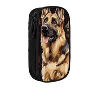 JKLQWC German Shepherd Printed Pencil Case Cute Pen Pouch Large Pen Bag Portable Storage Organizer Box for Office School Teen Girl Boy Adult,Black