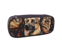 JKLQWC German Shepherd Printed PU Leather Pencil Case Cute Pen Pencil Box Bag Zipper Office School Pencil Pouch Organizer for Students Teen Girls Boys Adult
