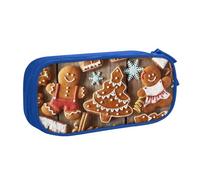 JKLQWC Gingerbread Cookies Printed Pencil Case Cute Pen Pencil Box Bag Zipper Storage Organizer Box Holder for Office School Teen Girl Boy Adult,Blue