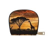 JKLQWC Giraffe and Trees at Dusk in Africa Printed Card Wallet for Women Men Cute Zipper Card Cases Holder Mini Coin Purse with 12 Card Slots