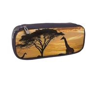 JKLQWC Giraffe and Trees at Dusk in Africa Printed PU Leather Pencil Case Cute Pen Pencil Box Bag Zipper Office School Pencil Pouch Organizer for Students Teen Girls Boys Adult