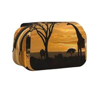 JKLQWC Giraffe and Trees at Dusk in Africa Prints Pencil Case for Kids Men Women, Two Layers Large Capacity Pencil Pouch Makeup Bag Organizer for Office School Travel