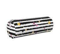 JKLQWC Glitter Rainbow Polka Dot Stripe Black and White Printed Cylinder Pencil Case with Silver Zipper - Lightweight Leather Organizer for School, Office, Travel, Makeup