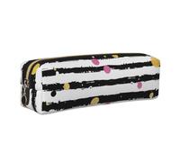 JKLQWC Glitter Rainbow Polka Dot Stripe Black and White Printed Leather Pencil Case with Gold Zipper - Simple and Lightweight Organizer for School, Office, Travel, Makeup