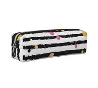 JKLQWC Glitter Rainbow Polka Dot Stripe Black and White Printed Leather Pencil Case with Silver Zipper - Simple and Lightweight Organizer for School, Office, Travel, Makeup