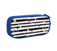 JKLQWC Glitter Rainbow Polka Dot Stripe Black and White Printed Pencil Case Cute Pen Pencil Box Bag Zipper Storage Organizer Box Holder for Office School Teen Girl Boy Adult,Blue
