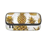 JKLQWC Gold Glitter Pineapples Fruit Printed Pencil Case Cute Pen Pencil Box Bag Large Capacity Compartment Zipper Pencil Pouch Organizer for Office School Travel