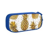 JKLQWC Gold Glitter Pineapples Fruit Printed Pencil Case Cute Pen Pencil Box Bag Zipper Storage Organizer Box Holder for Office School Teen Girl Boy Adult,Blue
