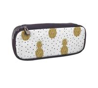 JKLQWC Gold Glitter Pineapples Fruit Printed PU Leather Pencil Case Cute Pen Pencil Box Bag Zipper Office School Pencil Pouch Organizer for Students Teen Girls Boys Adult Gifts