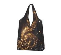 JKLQWC Gold Musical Note with Fallen Shiny Star Printed Foldable Shopping Bag 3 PCS, Reusable Grocery Tote Bags for Daily Shopping and Travel