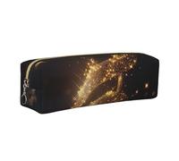 JKLQWC Gold Musical Note with Fallen Shiny Star Printed Leather Pencil Case with Gold Zipper - Simple and Lightweight Organizer for School, Office, Travel, Makeup