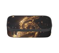 JKLQWC Gold Musical Note with Fallen Shiny Star Printed Pencil Case Cute Pen Pencil Box Bag Large Capacity Compartment Zipper Pencil Pouch Organizer for Office School Travel