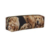 JKLQWC Golden Retrievers Printed Leather Pencil Case with Gold Zipper - Simple and Lightweight Organizer for School, Office, Travel, Makeup