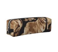 JKLQWC Golden Retrievers Printed Leather Pencil Case with Silver Zipper - Simple and Lightweight Organizer for School, Office, Travel, Makeup
