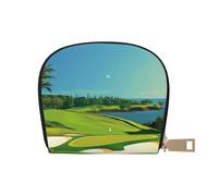JKLQWC Golf Course by The sea Printed Card Wallet for Women Men Cute Zipper Card Cases Holder Mini Coin Purse with 12 Card Slots