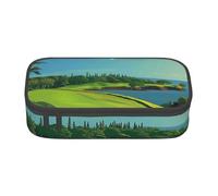 JKLQWC Golf Course by The sea Printed Pencil Case Cute Pen Pencil Box Bag Large Capacity Compartment Zipper Pencil Pouch Organizer for Office School Travel