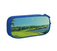JKLQWC Golf Course by The sea Printed Pencil Case Cute Pen Pencil Box Bag Zipper Storage Organizer Box Holder for Office School Teen Girl Boy Adult,Blue