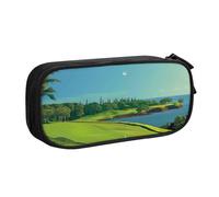JKLQWC Golf Course by The sea Printed Pencil Case Cute Pen Pencil Box Bag Zipper Storage Organizer Box Holder for Office School Teen Girl Boy Adult,Black