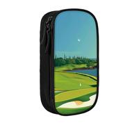 JKLQWC Golf Course by The sea Printed Pencil Case Cute Pen Pouch Large Pen Bag Portable Storage Organizer Box for Office School Teen Girl Boy Adult,Black
