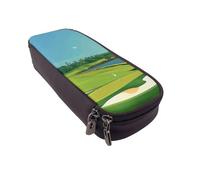 JKLQWC Golf Course by The sea Prints Pencil Case for Girls Boys Cute PU Leather Pen Pencil Box Bag Zipper Pencil Pouch Organizer for Office School