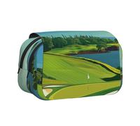 JKLQWC Golf Course by The sea Prints Pencil Case for Kids Men Women, Two Layers Large Capacity Pencil Pouch Makeup Bag Organizer for Office School Travel