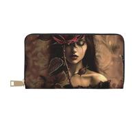 JKLQWC Gothic Rose Girl Printed Long Wallet for Women Men Funny PU Leather Wallet with Coin Purse and Card Holder