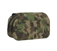 JKLQWC Green Camouflage Prints Pencil Case for Kids Men Women, Two Layers Large Capacity Pencil Pouch Makeup Bag Organizer for Office School Travel