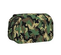 JKLQWC Green Camouflage Prints Pencil Case for Kids Men Women, Two Layers Large Capacity Pencil Pouch Makeup Bag Organizer for Office School Travel