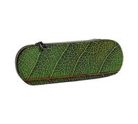 JKLQWC Green Leaf Texture Veins Printed Pencil Case Cute Pen Pencil Box Bag PU Leather Zipper Pencil Pouch Organizer for Office School Travel