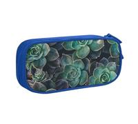 JKLQWC Green Succulent Printed Pencil Case Cute Pen Pencil Box Bag Zipper Storage Organizer Box Holder for Office School Teen Girl Boy Adult,Blue