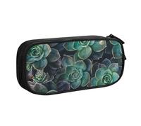 JKLQWC Green Succulent Printed Pencil Case Cute Pen Pencil Box Bag Zipper Storage Organizer Box Holder for Office School Teen Girl Boy Adult,Black