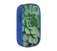 JKLQWC Green Succulent Printed Pencil Case Cute Pen Pouch Large Pen Bag Portable Storage Organizer Box for Office School Teen Girl Boy Adult,Blue
