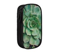 JKLQWC Green Succulent Printed Pencil Case Cute Pen Pouch Large Pen Bag Portable Storage Organizer Box for Office School Teen Girl Boy Adult,Black