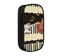 JKLQWC Guitar Piano Pattern Printed Pencil Case Cute Pen Pouch Large Pen Bag Portable Storage Organizer Box for Office School Teen Girl Boy Adult,Black
