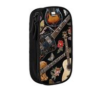 JKLQWC Guitars Printed Pencil Case Cute Pen Pouch Large Pen Bag Portable Storage Organizer Box for Office School Teen Girl Boy Adult,Black
