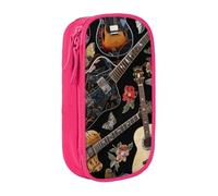 JKLQWC Guitars Printed Pencil Case Cute Pen Pouch Large Pen Bag Portable Storage Organizer Box for Office School Teen Girl Boy Adult,Pink