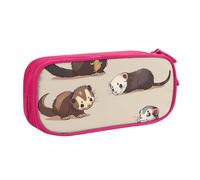 JKLQWC Hairy Ferret Printed Pencil Case Cute Pen Pencil Box Bag Zipper Storage Organizer Box Holder for Office School Teen Girl Boy Adult,Pink