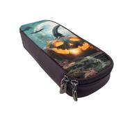 JKLQWC Halloween and Bat Prints Pencil Case for Girls Boys Cute PU Leather Pen Pencil Box Bag Zipper Pencil Pouch Organizer for Office School