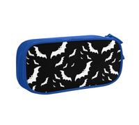 JKLQWC Halloween Flying Bats Printed Pencil Case Cute Pen Pencil Box Bag Zipper Storage Organizer Box Holder for Office School Teen Girl Boy Adult,Blue