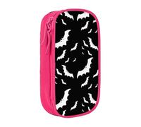 JKLQWC Halloween Flying Bats Printed Pencil Case Cute Pen Pouch Large Pen Bag Portable Storage Organizer Box for Office School Teen Girl Boy Adult,Pink