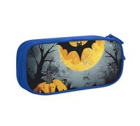 JKLQWC Halloween Moon Bat Printed Pencil Case Cute Pen Pencil Box Bag Zipper Storage Organizer Box Holder for Office School Teen Girl Boy Adult,Blue