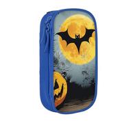 JKLQWC Halloween Moon Bat Printed Pencil Case Cute Pen Pouch Large Pen Bag Portable Storage Organizer Box for Office School Teen Girl Boy Adult,Blue
